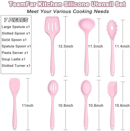 TeamFar Silicone Cooking Utensil Set of 7, Kitchen Cooking Utensil Set