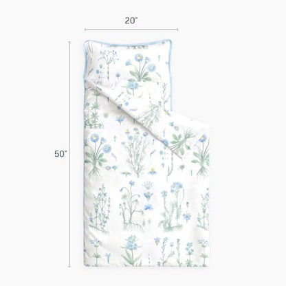 Wake In Cloud - Toddler Nap Mat with Pillow and Blanket, 100% Cotton Fabric, for Kids Girls Ages 3 Plus in Daycare Kindergarten Preschool, Sleeping Bag, Botanical Flowers