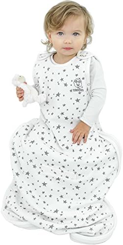 Woolino 4 Season Ultimate Baby Sleeping Bag - Merino Wool and Organic Cotton - Universal Size Adjustable Sleep Sack for Baby - Two-Way Zipper Sleeping Bag (2-24 Months) - Stars White