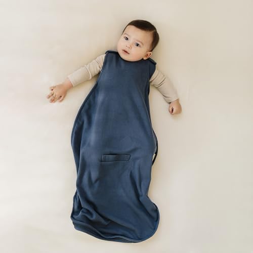 Woolino 4 Season Ultimate Baby Sleep Sack – Merino Wool Baby Sleeping Bag, Organic Cotton Outer, Temperature Regulating Wearable Blanket, All Season, 2 Months–2 Years - Indigo