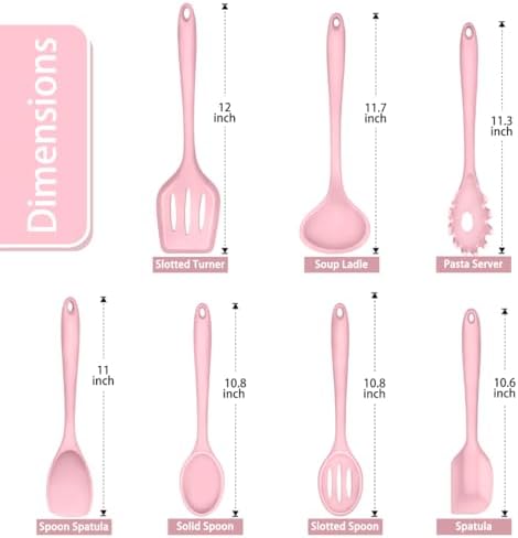 P&P CHEF Pink Kitchen Utensils, Silicone Cooking Utensil Set of 7