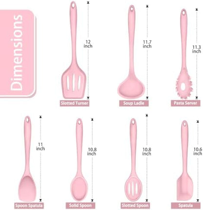 P&P CHEF Pink Kitchen Utensils, Silicone Cooking Utensil Set of 7