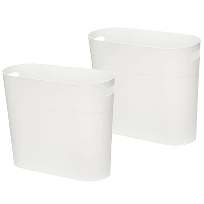 Small Trash Can Plastic Bathroom Wastebasket 3.2 Gallon Slim Garbage Container Bin with Handle for Home Kitchen Bathroom Bedroom Office, 2 Pack (White)