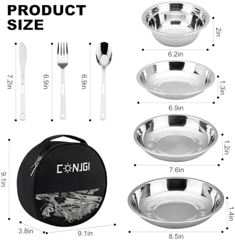 Camping Mess Kits - 28pcs Camping Dinnerware Set Camping Gifts Camping cookware Sets Camping Accessories Camping Cooking Utensils Set Bowls, Plates, Knives, Forks, Spoons