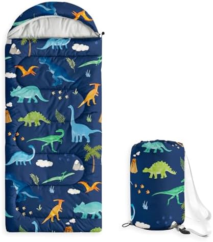 Wake In Cloud Kids Sleeping Bag for Boys Camping, Dinosaur