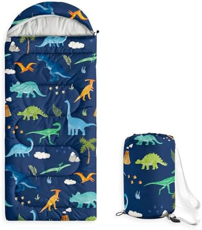 Wake In Cloud Kids Sleeping Bag for Boys Camping, Dinosaur
