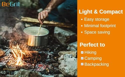 BeGrit Stainless Steel Camping Cookware Pot and Pan Set for Backpacking