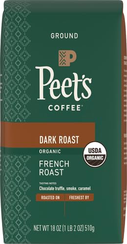 Peet's Coffee Dark Roast Ground Coffee | USDA Organic | French Roast | 36 Ounces | 2 Bags
