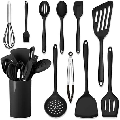 HaWare 11 PCS Silicone Cooking Utensils Set, Black