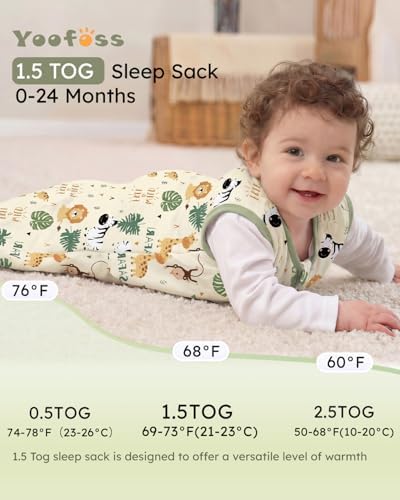 Yoofoss Baby Sleep Sack 6-12 Month 1.5TOG 100% Organic Cotton 2-Way Zipper