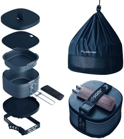 Camping Cooking Set, Outdoor Cookware with Pot, Steamer, Griddle, Cutting Board & Storage Case, Lightweight Hard-Anodized Aluminum Cook Set for Backpacking, Hiking & Camp Cooking