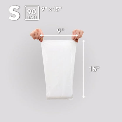 BOS Odor-Sealing Kitchen, Home & Food Small Trash Bags for Waste- Disposable Bags - Scent & Smell Free [Size S, Color White] (90 count, Pack of 2) (180 Bags)★Brand-new packaging!