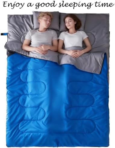 Tuphen Double Sleeping Bag, Sleeping Bag with 2 Pillows, Queen Size XL Bag for 2 People, Cold Warm Weather- 3 Seasons, Waterproof Adults for Camping, Backpacking or Hiking