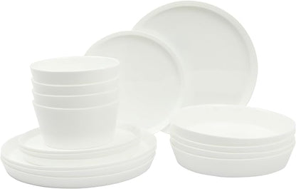 Gibson Home Modern Opal (Service for 4) 16 Piece Glass Chip Resistant Dishes Double Plates and Bowls Lightweight Dinnerware Set