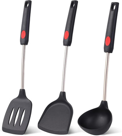 Pack of 3 Spatulas Silicone Heat Resistant,Silicone Cooking Utensils Set,Ladle Spoon for Egg,Meat,Soup