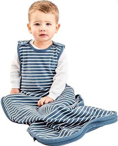 Woolino 4 Season Ultimate Baby Sleeping Bag - Merino Wool and Organic Cotton - Universal Size Adjustable Sleep Sack for Baby - Two-Way Zipper Sleeping Bag (2-24 Months) - Navy Blue