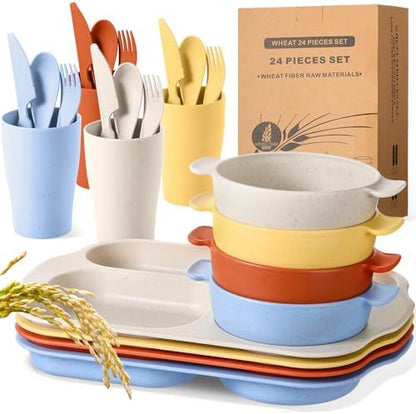 Honoson 24pcs Wheat Straw Dinnerware, Unbreakable, Mixed Color
