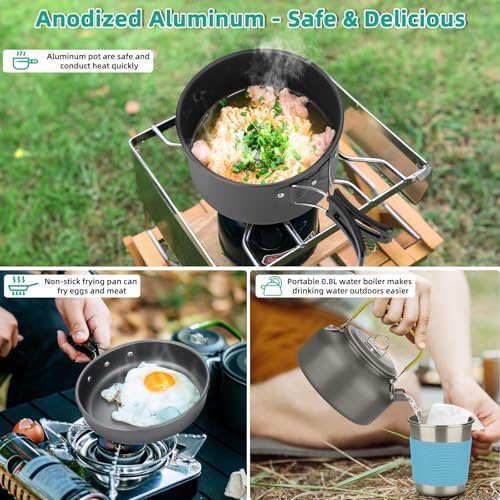 18pcs Camping Cookware Kit, Nonstick Pots Pans and Kettle Set