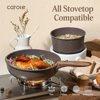 CAROTE 21pcs Pots and Pans Set Non Stick, Detachable Handle Cookware