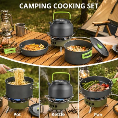 aiGear Camping Cookware with Pot Pan Kettle Cutlery Tableware 1-2 People