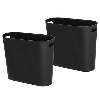 Small Trash Can Plastic Bathroom Wastebasket 3.2 Gallon Slim Garbage Container Bin with Handle for Home Kitchen Bathroom Bedroom Office, 2 Pack (Black)