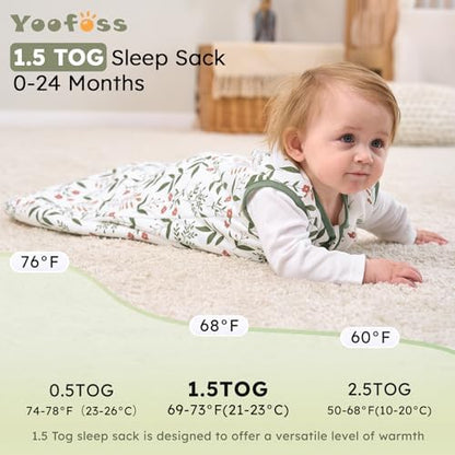 Yoofoss Baby Sleep Sack 18-24 Month 1.5TOG 100% Organic Cotton 2-Way Zipper