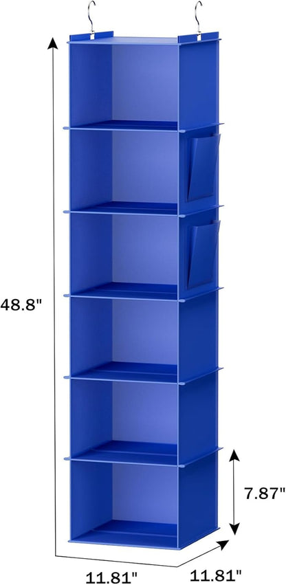 YOUDENOVA Hanging Closet Organizer, 6-Shelf Closet Hanging Storage Shelves, Blue