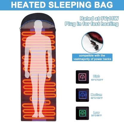 Heated Sleeping Bags for Adults Camping Cold Weather, 95–149°F for 4-Season