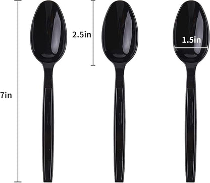 Plastic Spoons Disposable Individually Packaged Spoons Black 7-Inch Commercial Take Away,Super Hard Mass Heavy Individually Wrapped 100 PCS (Pack of 2)