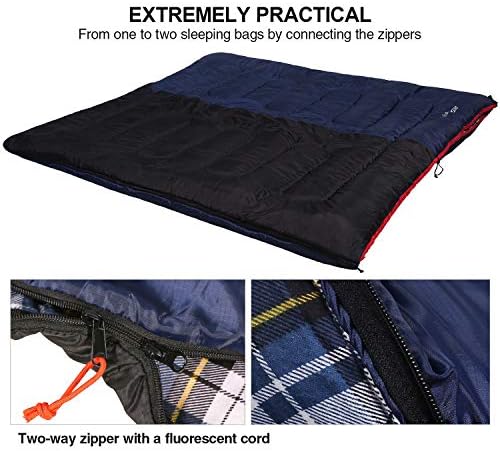 REDCAMP Cotton Flannel Sleeping Bag for Camping Backpacking, Adults Cold Weather Envelope Sleeping Bags with 2/3/4/6lbs Filling