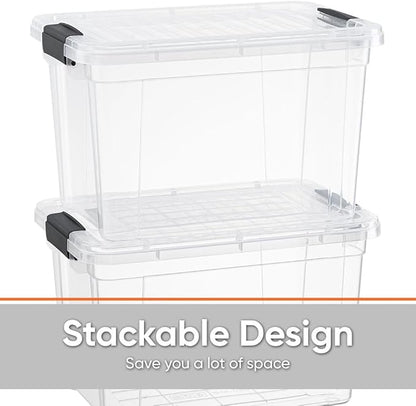 Superio Clear Storage Boxes with Lids, 8.75 Quart Plastic Container Bins for Organizing, Stackable Crates, BPA Free, Non Toxic, Odor Free, Organizers for Home, Office and Dorm, 4 Pack