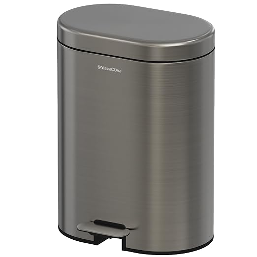 3.2 Gallon Small Bathroom Step Trash Can with Removable Inner Bucket,Round Stainless Steel Garbage Bin with Soft Close Lid for Bedroom(Volcanic Gray)
