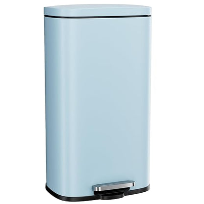 Arlopu 8/13.2 Gallon Step Trash Can, Stainless Steel Garbage Bin, Soft-Close Rubbish Bin with Removable Plastic Inner Bucket, Fingerprint-Proof, Lid Dustbin, Suit for Kitchen (Tide Pool Blue, 30L)