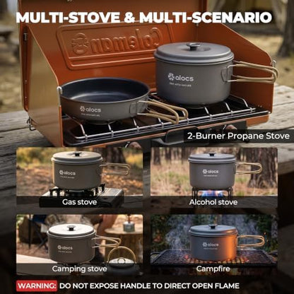 ALOCS 2-Piece Camping Cookware Set, 2.2L Pot & 7.5-Inch Nonstick Fry Pan