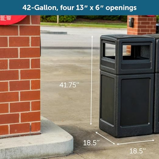 Commercial Zone-73290199 PolyTec 42 Gallon Square Waste Container with Dome Lid Color: Black