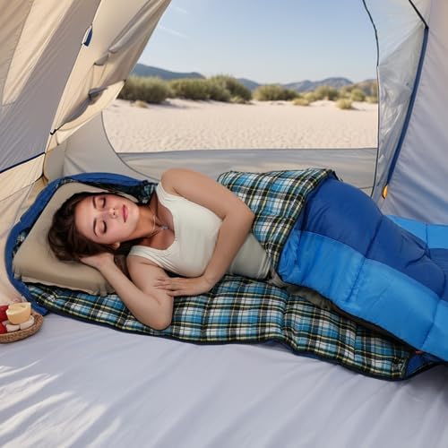 Cotton Flannel Lined Sleeping Bag for Adults Teens Kids, Cold Weather &Warm, 3 Seasons, Lightweight Compact Camping Essentials Equipment, Hiking, Outdoor, Travel
