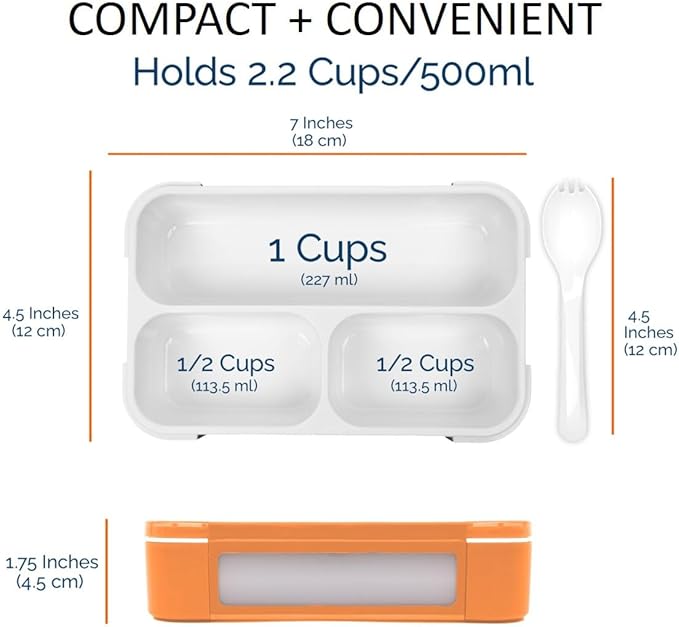 Snack Containers - MINI Bento Box, Small Lunch Boxes for Kids Toddlers Boys Girls, Leakproof 3 Compartment Containers for Meal or Snacks, Day-Care Pre-School Travel, BPA Free, 2 Pack Set Coral Blue