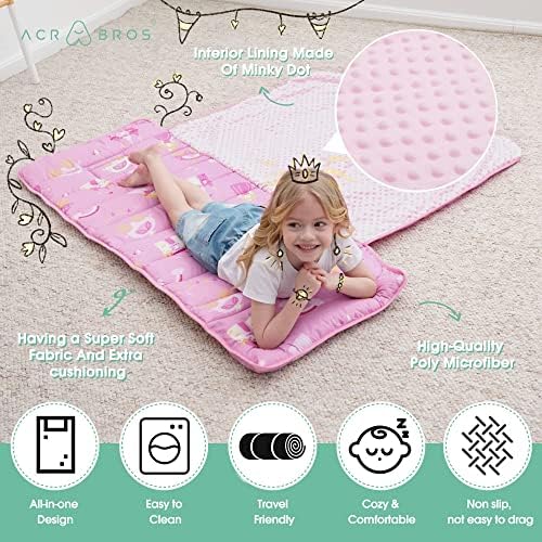 ACRABROS Toddler Nap Mat with Pillow and Blanket, Large Rolled Napping Mats,Slumber Bags for Boys Girls,Kids Sleeping Bag for Daycare, Preschool Travel