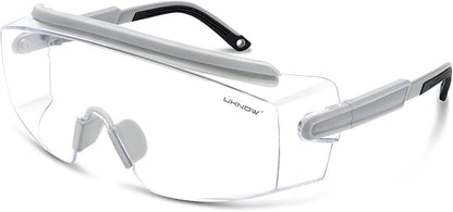 UKNOW Safety Goggles Over Glasses, Safety Glasses Anti Fog Wraparound Eye Protection, Protective Eyewear ANSI Z87.1