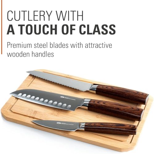 GSI Outdoors, Rakau Gourmet 3-Piece Camping Knife Set with Stainless Steel Blades and Waterproof Wood Handles, Perfect for Outdoor Cooking and Adventures