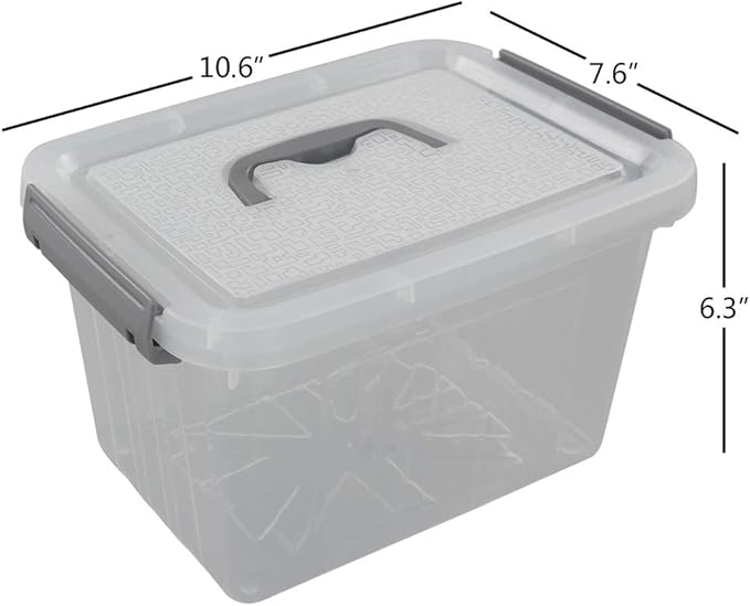 6-Pack Plastic Storage Box, 6 L Clear Storage Bins with Lid