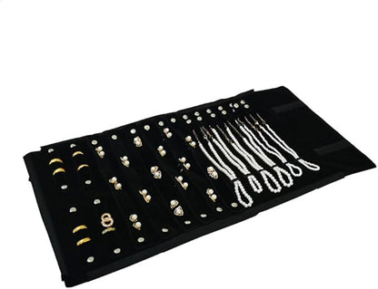 Velvet Travel Jewelry Case Roll Bag Organizer for Necklace Bracelet Earrings Ring (Black) (Black(2+6+6))