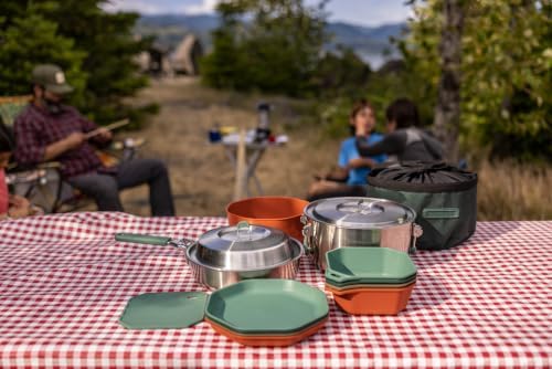 Gerber Gear ComplEAT Cook Set - Dishwasher-Safe Camping Cookware for Outdoor Cooking - Includes Saute Pan, Stock Pot, 4 Plates, 4 Bowls, Mixing Bowl & More