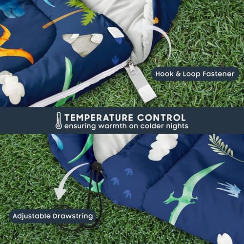 Wake In Cloud Kids Sleeping Bag for Boys Camping, Dinosaur