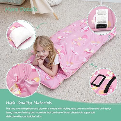ACRABROS Toddler Nap Mat with Pillow and Blanket, Large Rolled Napping Mats,Slumber Bags for Boys Girls,Kids Sleeping Bag for Daycare, Preschool Travel