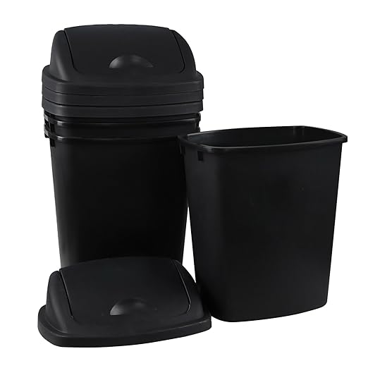 4-Pack 6 Gollons Garbage Bin with Lid, Black Swing Top Trash Can