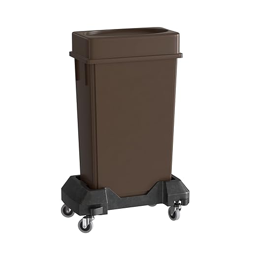 23 Gallon Brown Slim Jim Trash Can with Drop Shot Lid and Dolly