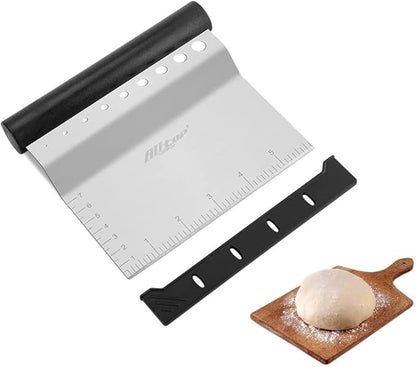 ALLTOP Bench Scraper & Chopper with Herb Stripper,Stainless Steel Multipurpose Kitchen Baking Tool for Bread Dough Pastry Cake -Leaf Remover with Plastic Handle &Upgraded Protective Cover