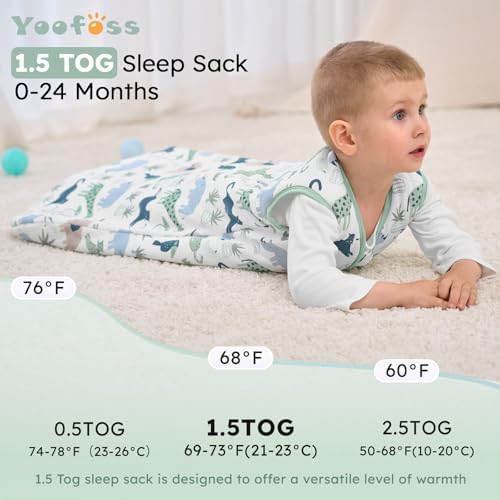 Yoofoss Baby Sleep Sack 0-6 Month 1.5TOG 100% Organic Cotton 2-Way Zipper