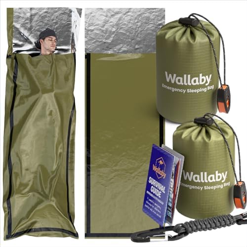 Wallaby Emergency Mylar Sleeping Bags, Survival Bivy Sack, Whistle Bundle